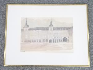 芝田耕筆　「プラザ・マヨール」水彩　肉筆額装